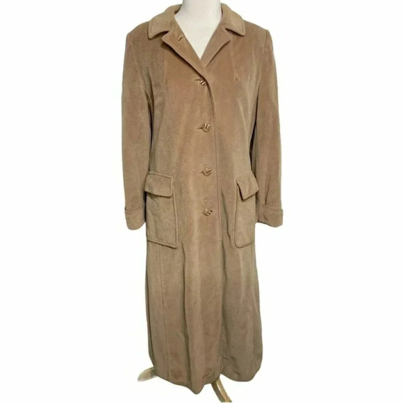 Vintage Kajjmir Juli de Roma tan man made Cashmere long coat‎ with pockets - Picture 1 of 13
